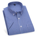Men's Navy Checked Half Sleeve Shirt - Goamen